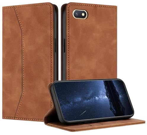 Mo-Beauty Hülle Kompatibel mit Xiaomi Redmi 6A, Handyhülle Xiaomi Redmi 6A, Redmi 6A Hülle, PU Leder Flip Wallet Klappbare Schutzhülle Magnet Ledertasche Stoßfest Klapphülle Hülle (Khaki)