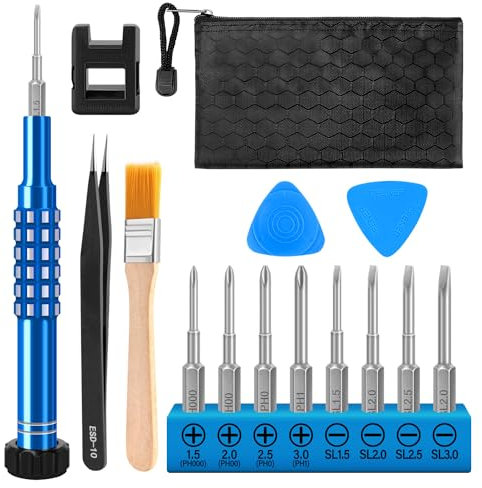 15 in 1 Precision Screwdriver Set with S2 Steel Magnetic Bits for Glasses, Watches, Laptop Repair | Includes Oxford Pouch, Magnetizer, Tweezers & Pry Tools