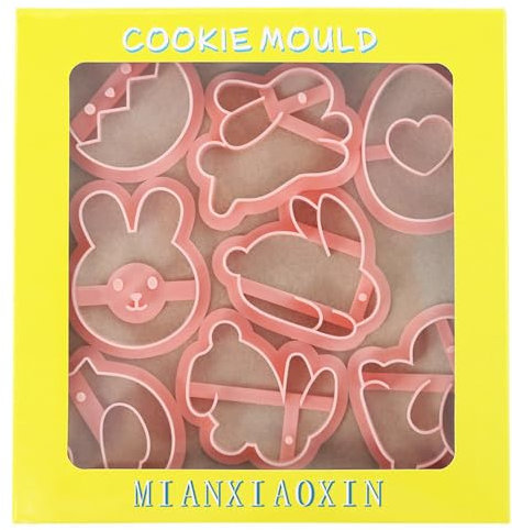 8 Pieces Easter Cookie Cutter Set, 3D Plastic Bunny Cookie Cutters Rabbit Cookie Stampers Set, Biscuit Cutters for Easter Baking DIY, B
