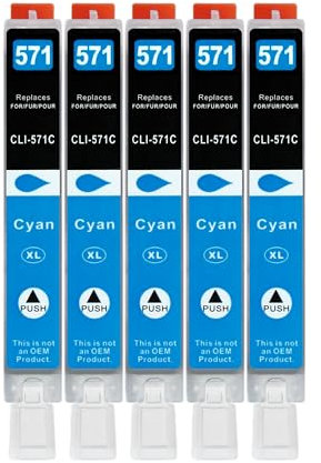 5 XL Druckerpatronen kompatibel zu CLI-571 C Cyan für Canon PIXMA MG5750 MG5751 MG5752 MG5753 MG6850 MG6853 MG7750 MG7753 TS5050 TS5053 TS5055 TS6050 TS6052 TS8050 TS8053 TS9050 TS9055
