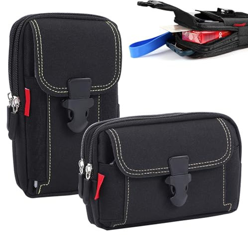 WIYETY Sacoche Ceinture Telephone Noir: 2 Pièces Sacoche Ceinture Homme, Étui de Ceinture Pochette Téléphone Holster, Gadget Sac pour Téléphone, Grande Pochette Smartphone, Ceinture Pochette Portable