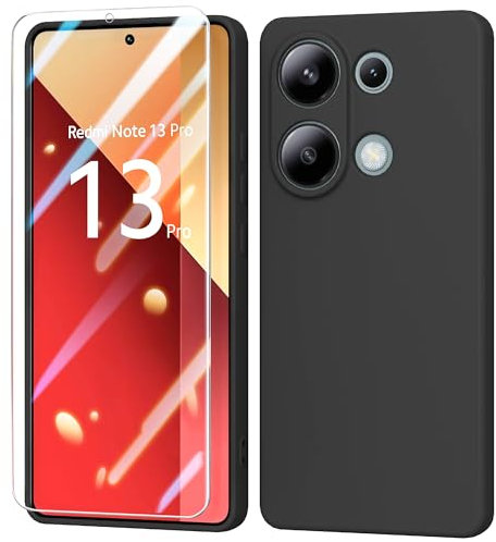 BUTISHIYU Cover Compatibile con Xiaomi Redmi Note 13 Pro 4G + Vetro Temperato,Custodia Xiaomi Redmi Note 13 Pro 4G Silicone Liquido,Case in Morbida Antigraffio - Nero
