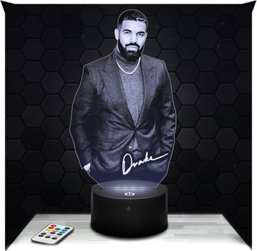 Lampephoto.fr - Lampe Drak, Kanadischer Rapper 3D Touch Nachtlicht Rap | Made in France, Sockel & Größe wählbar, dimmbar, Batterie/USB, HD-Lasergravur, Geschenk für Sie & Ihn