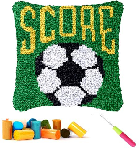 CCWORAN Football Latch Hook Kits Cushion Covers Craft for Adults Beginners Kids Making Crochet Pre Printed Canvas Wool Yarn Hobbies DIY Sofa Home Decor Women Gift