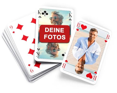 MEINSPIEL - Personalisiertes Doppelkopf-Kartenspiel - Eigene Fotos auf den Karten - Gesellschafts- und Reisespiel - Fotogeschenk für Erwachsene - 48 Spielkarten im klassischen Design - Inkl. Etui
