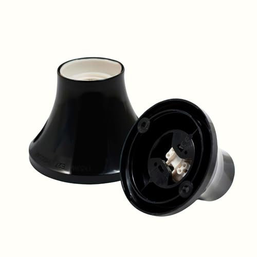 HALOTEC | Pack 2 Portalámparas de Zócalo Base Recta E27 Negro | Portalamparas de Pared | Ideal para Proyectos de Iluminación | Alta Calidad y Durabilidad | Fácil Instalación y Uso