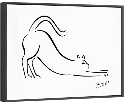 jenesaisquoi Picasso Wall Art The Line Cat Kunstdruck Picasso Kunstwerk Picasso Poster gerahmte Leinwand Wandkunst für Wohnzimmer Schlafzimmer Büro (schwarzer Rahmen, 30,5 x 40,6 cm)