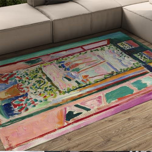 UERWOWELL Multi-color Soft Area Rugs for Nursery Fauvism Windowsill Oil Painting Non Slip Carpets for Living Room Playroom Runner Rugs for Hallway 120x180cm