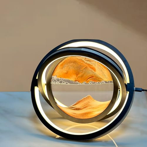 Cadre Sable Mouvant 3D Art du Sable en Mouvement 3D Rond À 360° Cadre Sablier Relaxant Lampe De Peinture De Sable Qui pour Adultes La Décoration De Bureau À Domicile(Orange)
