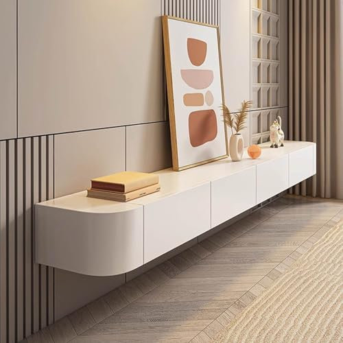 Mueble De TV Flotante Blanco Montado En La Pared Para Sala De Estar - Madera Maciza (220CM/86.6IN)