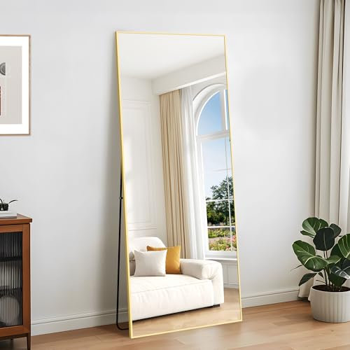 KOCUUY Rechteckig Ganzkörperspiegel, 179 x 65 cm Großer Standspiegel, Groß Wandspiegel mit Gold Aluminium Rahmen, Hängend, Stehend, Kippbar, für Wohnzimmer, Schlafzimmer und Flure