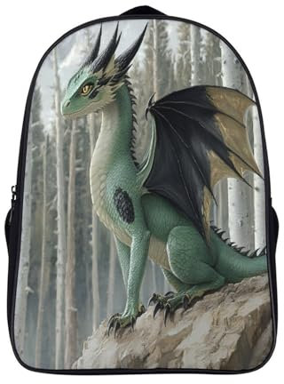 Green Drache Teenager Rucksack White Bark Tree Wald Schultasche Für Erwachsener Teenager Kinder,Schule Kinder Rucksack Grosse Kapazität Büchertasche Lässiger Tagesrucksack 16 inch