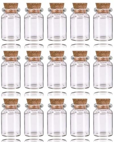 ZmdecQna 15 Pcs Small Glass Bottles with Cork Lids - 8ml Mini Spell Jars - Tiny Wishing Bottles - for DIY Crafts Christmas Tree Decoration Party