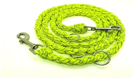 Reflektierende Hundeleine, Verstellbare Leine 1,5-4,0m, Bolzenkarabiner, Zinkdruckguss, Gassileine, Führleine, Leine, Paracordleine (neon gelb, 4,0 Meter)