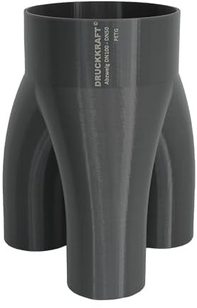 DRUCKKRAFT 3-Wege Abzweig Rohr DN100 - DN50 | Abzweigstück | Y-Verteiler | Absauganlage | Rohrverbinder | Schlauchverbinder | Zentralstaubsauger & Industrie | PETG | (DN100 auf 3-Fach DN50)
