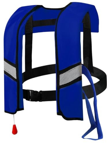 Schwimmwesten, automatisch aufblasbare Schwimmweste aus 150 N Nylon mit Verstellbarer Schnalle, reflektierenden Streifen und Pfeife, zusätzlicher Schlauch, tragbare Wassersport-Rettungsweste für