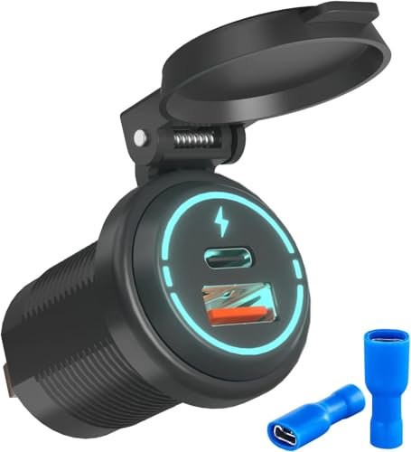 Kriogor RV USB Outlet, Motorcycle USB Charger 18W QC 3.0 & 30W Type-C Quick Charge, Car Charger 12 Volt Outlet for 12V/24V Car RV Marine Boat