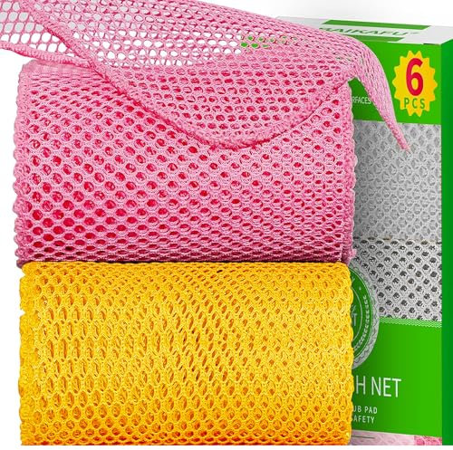 LIBRNTY 6 pezzi Retine per lavare piatti,Panni a rete piatti,Panni microfibra grandi,Resistente e pratico per un uso prolungato para todo acero inoxidable,silicona,bicchiere,cristal (Giallo rosa)