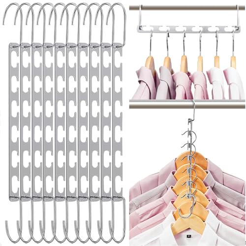 Exquilnova 10PCS Space Saving Hangers,Oval Shaped Hangers for Clothes Space Savers,Clothes Rack for Wardrobe Storage Organiser,Smart Hanger for Jackets,Coats,Pants,Down Jackets(10 Pcs,Oval Shape)