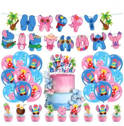 Globos Stit Decoraciones de Cumpleaños Feliz Cumpleaños Banner para Stit Globos Temáticos Fiesta Decoración de Cumpleaños