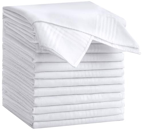 HHHAZ 12 Pack Bulk Handkerchiefs for men, 100% Soft Cotton 16x16 Inch mens handkerchiefs, White Classic Pocket Hankies
