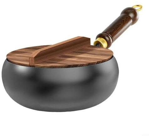 Zeroupshop Hand Crafted Iron Cooking Pot Uncoated Big Belly Frying Pan Traditional Cookware, Cast Iron Skillet For Home Kitchen (with cover)