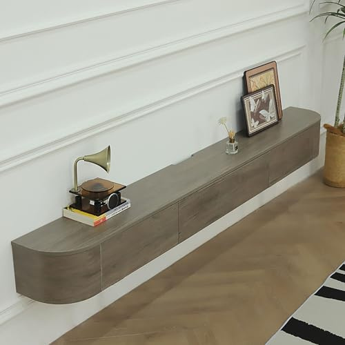 Meuble TV flottant moderne, console multimédia murale avec portes, meuble de rangement spacieux, design contemporain de ferme (finition noyer, 200 cm)