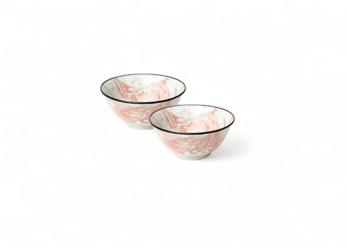 Japan-Bowls ASIATICA | Ramen Bowl Porzellan-Schalen 15 cm | Hochwertige asiatische Schüssel für Reis, Nudeln, Tapas, Udon, Müsli - Suppen-Schale mit japan Designs (2er Set Drachengott - Roter Morgen)
