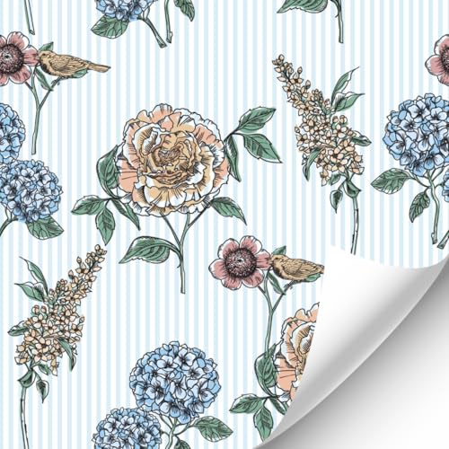 Dolls House Blue Stripe Floral Wallpaper (R070) - 1:12 Scale Miniatures | Minimum World