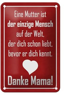 Femer Blechschild Spruch 12x18 cm Danke Mama Deko Schild