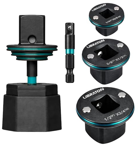 LIBRATON Juego de Adaptadores de Impacto de Perfil Bajo, Kit Magnetico 4PCs | para Espacios Reducidos (1/4-3/8, 3/8-1/2, 1/2-3/4, y Adaptador Hex 1/4) para Llave de Impacto y Taladro