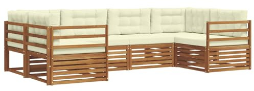 vidaXL Sofagarnituren 6 pcs Natur und Creme Massivholz Akazie, Moderner Garten-Sofa, strapazierfähiges Terrassen-Set, Bequeme Sitzmöbel für Deine Lounge-Atmosphäre