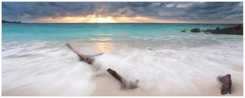 Wallario Küchenrückwand selbstklebend 115 x 50 cm, Motiv: Wellen am Strand bei Sonnenuntergang | Spritzschutz abwischbar & pflegeleicht