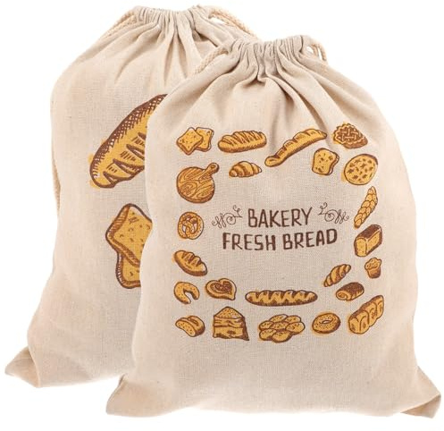 NUOBESTY Sacchetti Portapane in Lino Riutilizzabili 2 Pezzi Coulisse per Conservazione Sicura e Resistente per Cucina e Feste
