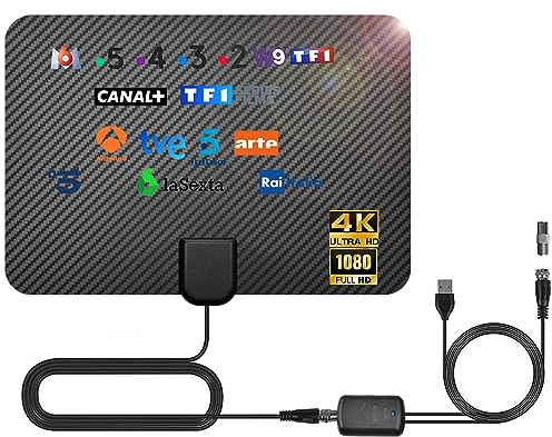 36DBI Antena de TV Interior, 200 km Digital Antena con Amplificador para Canales de TV 1080P 4K para DVB-T DVB-T2