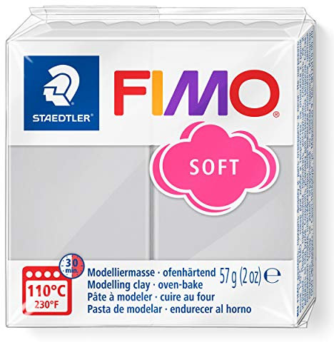 STAEDTLER 8020-80 FIMO Soft Oven-Hardening Polymer Modelling Clay - Dolphin Grey (1 x 57g Block)