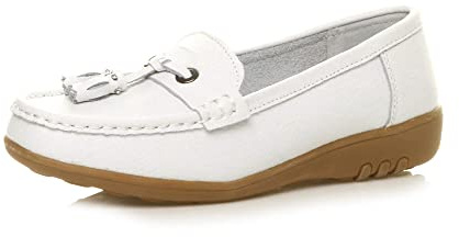 AJVANI Low Heel Wedge Moccassins Tassel Loafers Comfort Shoes Size 8 41 White
