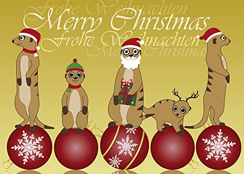 2 Postkarten Weihnachten - Erdmännchen auf Christbaumkugeln 1164-2