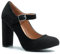 Womens Block High Heels Ankle Strap Court Shoes Ladies Mary Jane Comfort Work Pumps Formal Smart Office Heeled Party Occasion Strappy Slip On Heel Sandals Black Faux Suede