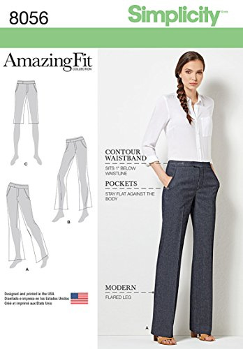 Simplicity Sewing Pattern 8056AA Amazing Fit Miss and Plus Size Flared Pants or Shorts, Paper, White, AA (10-12-14-16-18)
