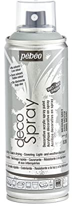 PEBEO - Peinture Acrylique en Spray - Pour la Décoration Multi Supports en Intérieur et Extérieur - Base Eau, Faible Odeur - 200 ml - Finition Mate - Coloris Gris Moyen