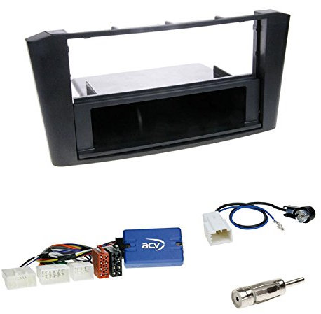 Einbauset: Autoradio Radio Blende Radioblende + Fach schwarz + Kenwood Lenkrad Interface LFB Radio Adapter + Antennenadapter geeignet für Toyota Avensis (T25) 02/2003-01/2009