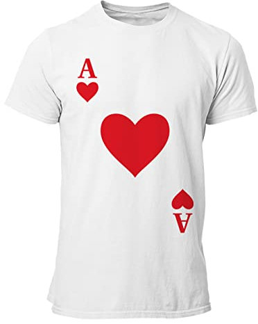 clothinx Herren T-Shirt Herz Ass Karneval, Fasching Spielkarten Kostüm Weiß Größe 3XL