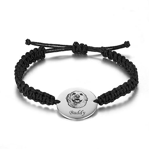 Bracelet personnalisé avec Photo de Chien Bracelet en Corde tressée avec Photo de l'animal de Compagnie Cadeau commémoratif (Steel,One Size)