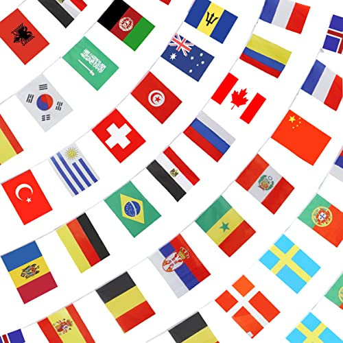 Anley 184Ft 200 Länder String Flag - Internationale Flaggenbanner für Partydekorationen, Bars, Sportvereine, Schulfestivals, Feiern - 8 x 5, 200 Flaggen, 184 Fuß