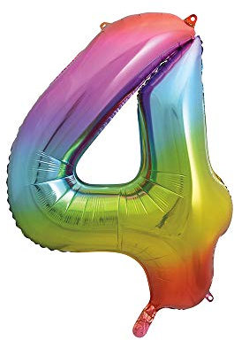 4-Shaped Rainbow Foil Balloon (86cm) - Perfect for Celebrations, Party Decor, Birthday, And More - 1 Pc