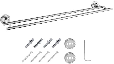 JASSFERRY Wall Mounted Towel Bar 600-mm Double Mount Bath Towel Storage Rail Dual Rod for Bathroom Kitchen Door Chrome
