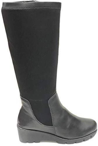CINZIA SOFT Stivale Alto Tomaia in Pelle e Gambale Elasticizzato (Nero, Numeric_36)