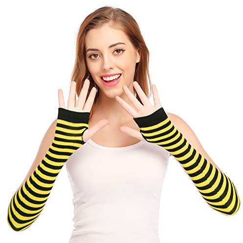 Punk Gothic Rock Lange Armstulpen Fingerlose Handschuhe, Gelb, Schwarz, Einheitsgröße