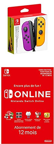 Nintendo Paire de Manettes Joy-Con Gauche Violet Néon/Droite Orange Néon + Nintendo Switch Online - Abonnement 12 Mois (Code de téléchargement)